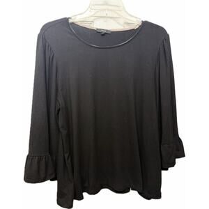 Anthropologie Drew Ruffle Flared 3/4 Sleeve Blouse In. Black - Size Medium